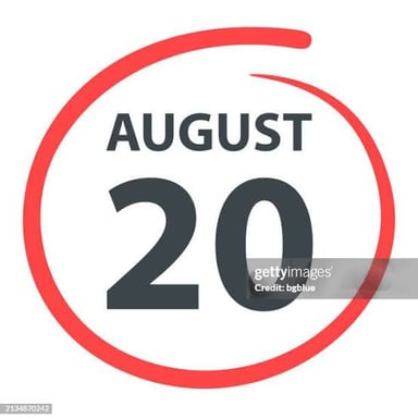 A calendar page with August 20 marked.