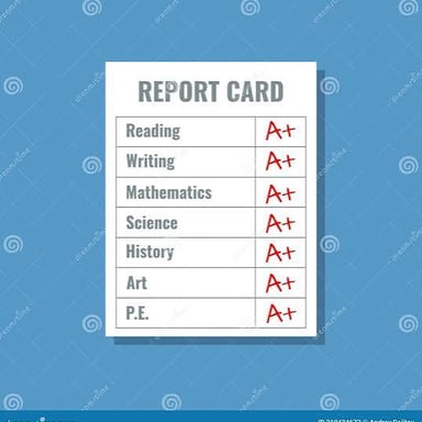 A report card showing a top A grade.