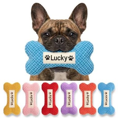 A dog chew toy shaped like a bone.