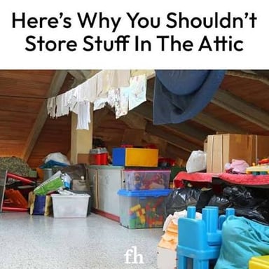 Boxes and household items stored in an attic.