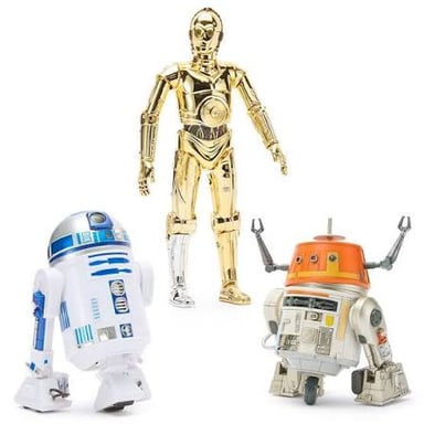 The Star Wars droids R2-D2, an astromech, and C-3PO, a protocol droid.