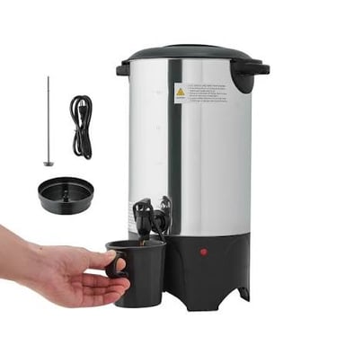 A large coffee urn with a spigot for serving coffee.