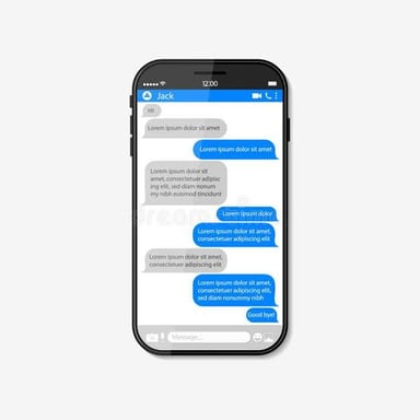 A phone displays a text-based instant messaging conversation.