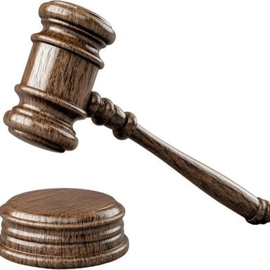 A judge presiding over a courtroom with a gavel visible.