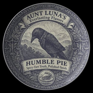 A playful illustration pairing a crow with a pie to represent the idiom “eat crow.”