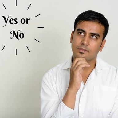 Two people in conversation as one asks for a clear yes-or-no answer.