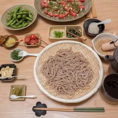 Chilled soba noodles served with a dipping sauce