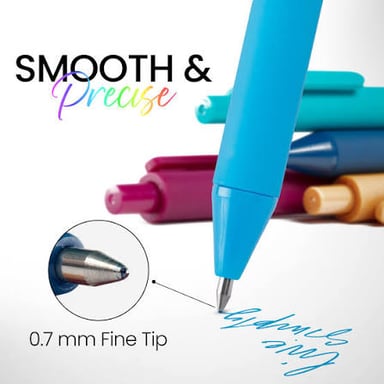 A gel pen drawing a smooth, colorful line on paper