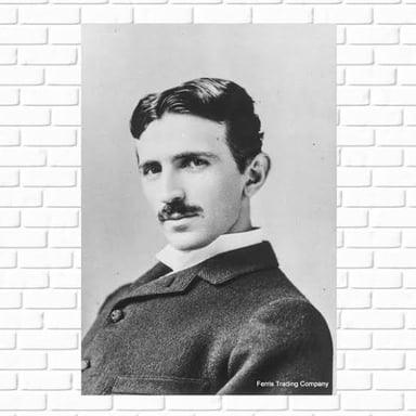 Portrait of inventor Nikola Tesla, known for his work on alternating-current electrical systems.