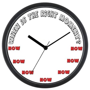 A clock face representing the present moment