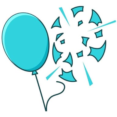 A balloon bursting, illustrating the verb “pop.”