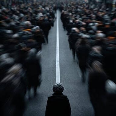 An unfamiliar person standing among a crowd.