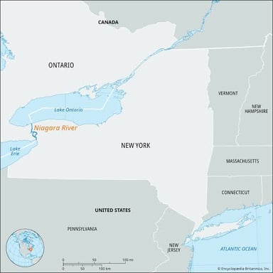 A map showing Lake Erie and its outlet toward Niagara Falls