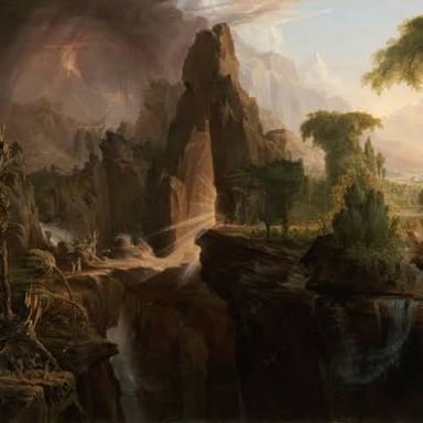 A classical-style depiction of the biblical Garden of Eden