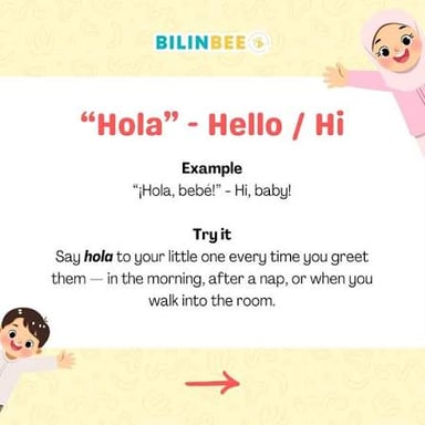 A sign displaying the Spanish greeting “hola.”