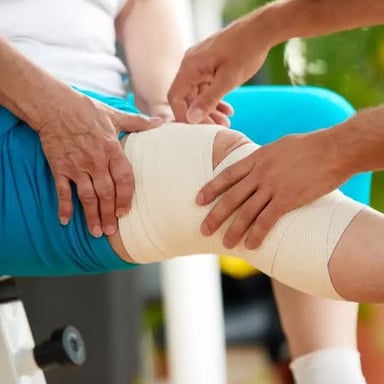 A person recovering while wearing a medical bandage.