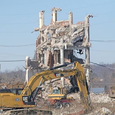 A building being cleared during a demolition.