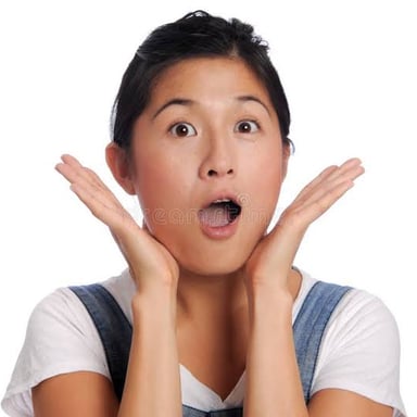 A surprised person reacting with wide eyes and an open mouth.