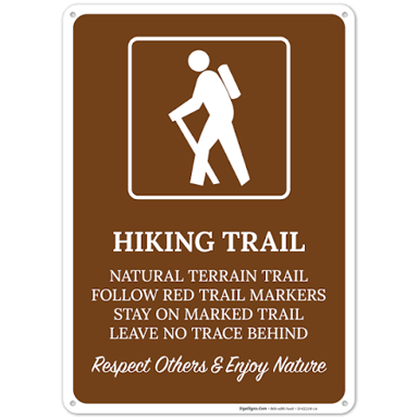 A warning sign at a hazardous trail, representing perils or dangers.