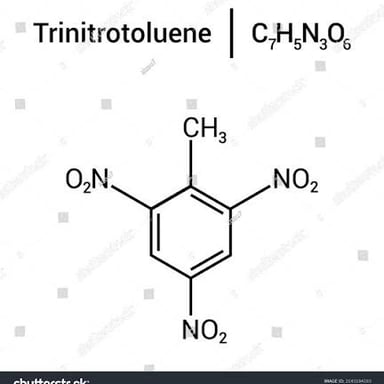 A chemical-structure illustration labeled trinitrotoluene, or TNT.
