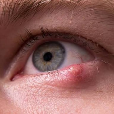 Close-up photograph showing a stye on an eyelid