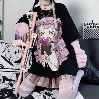 Person dressed in an e-girl fashion style with emo and anime influences