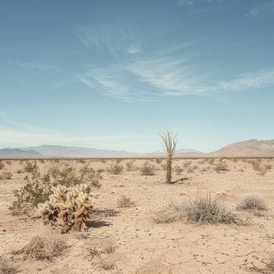 A dry desert landscape with sparse vegetation