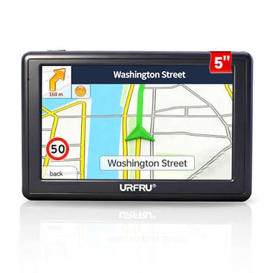 A vehicle navigation screen displaying a map and route