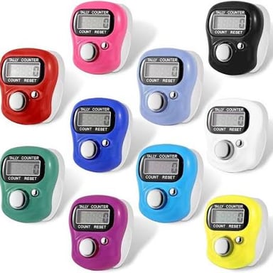 A hand tally counter used to keep a running count.