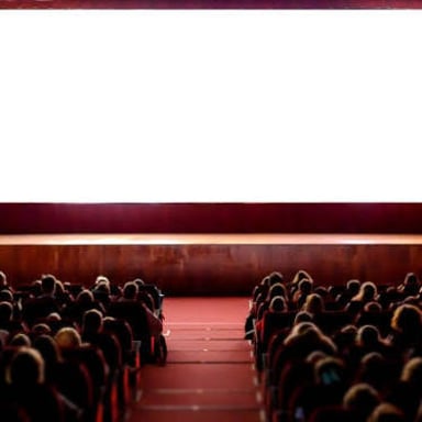 A film playing on a movie theater screen.