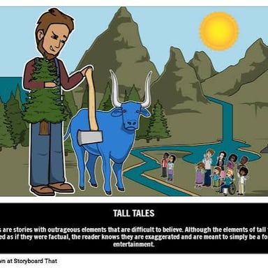 An illustration of a person telling an elaborate story to an audience.