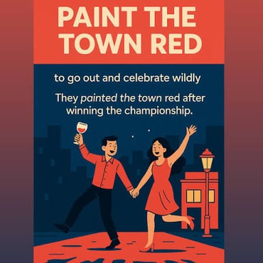 A lively night-out illustration evoking the idiom “paint the town red.”