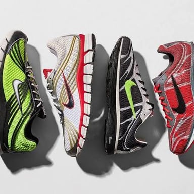 Athletic shoes bearing Nike’s recognizable Swoosh logo.