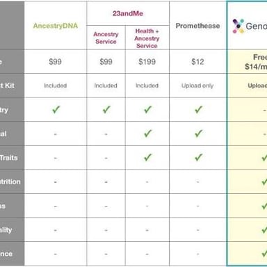 A DNA testing kit alongside a simple illustration of genetic ancestry comparisons.