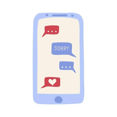 A phone displaying an informal apology text message.