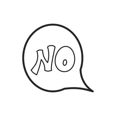 A speech bubble reading “Um, no,” expressing a hesitant refusal.