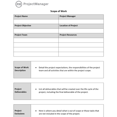 A project plan describing the range and limits of the work.