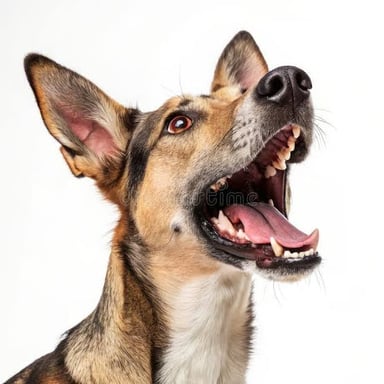 A dog barking, illustrating the sound represented by “arf.”
