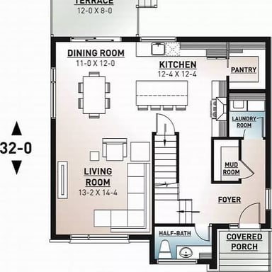 A floor plan showing the rooms and layout of a house