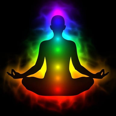 A colorful illustrated energy field surrounding a person