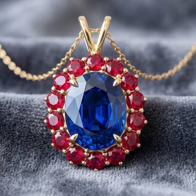 A red ruby and a blue sapphire, two varieties of corundum.