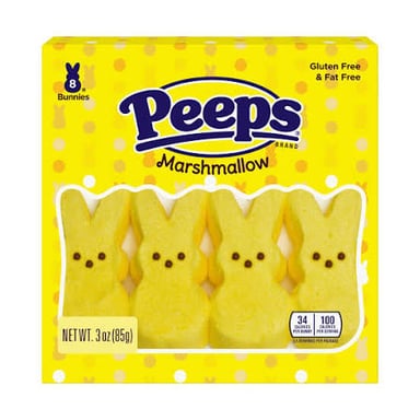 Yellow marshmallow chick candies associated with Easter