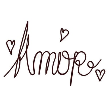 The Spanish word amor displayed with a heart motif