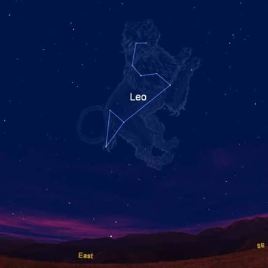 The Leo constellation, including its bright star Regulus and the curved star pattern called the Sickle.