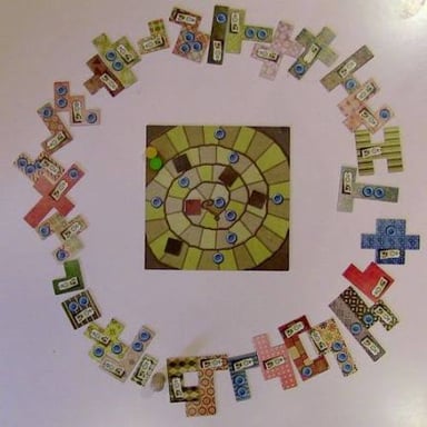 A board game with its board and playing pieces arranged and ready to begin.