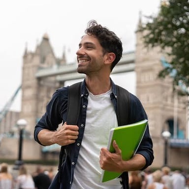 A student visiting a university in a country outside their own.