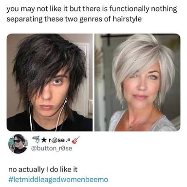 A person wearing side-swept bangs associated with emo fashion.