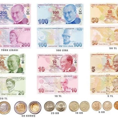 Turkish lira banknotes and the lira symbol ₺.