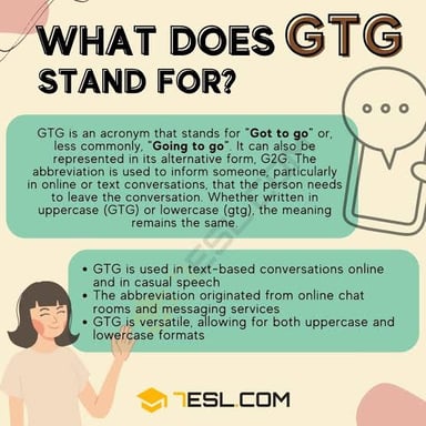 A smartphone messaging screen displaying the abbreviation GTG.
