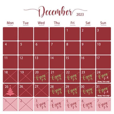 A calendar highlighting December 24 and December 31